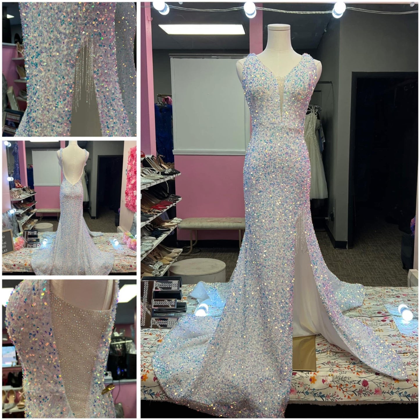 White with iridescent sparkle Prom Dress